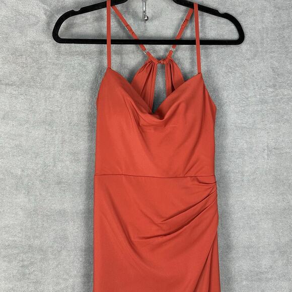 Azazie Dress Womens A4 Rust Maxi Sleeveless Gown Wedding Bridesmaid Slit Keyhole - Picture 2 of 14